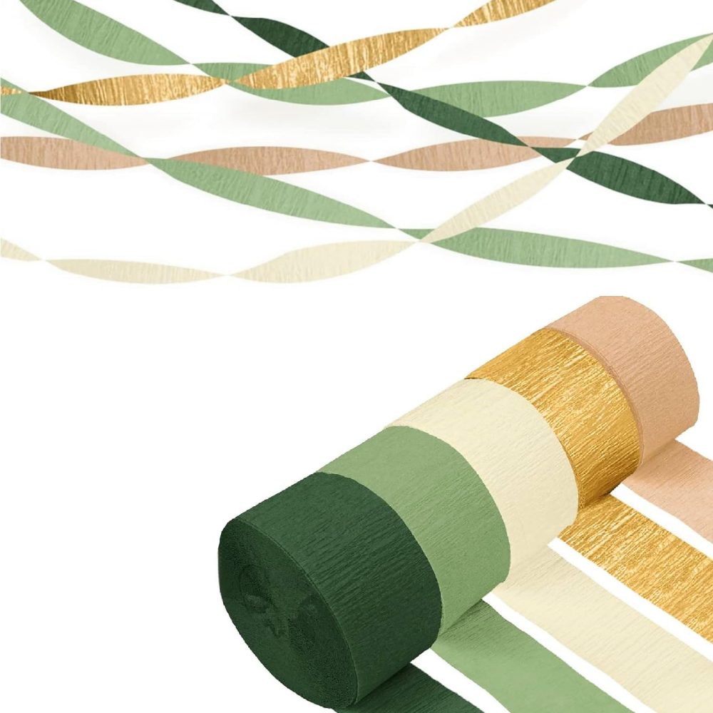 5 Rolls Green Brown Crepe Paper Streamers Party Decorations Crepe Paper Colourful Streamers for Wedding Anniversary Engagement Birthday Bridal Shower Baby Shower