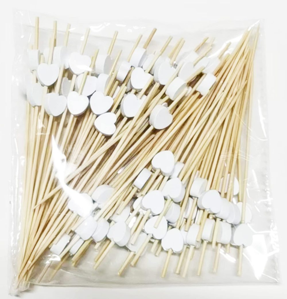 AILEXI Cocktail Sticks 100 Counts Wooden Toothpicks Party Supplies frill finger food fruits sandwich nibbles - White Hearts