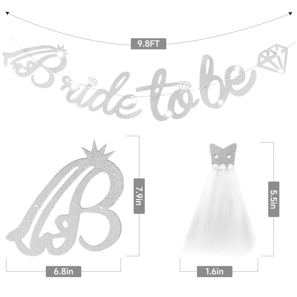 Juivesia Silver Bride To Be Bachelorette Party Banner, Glitter Hen Party Decorations Engagement Hanging Sign Bridal Shower Wedding Supplies - Image 2