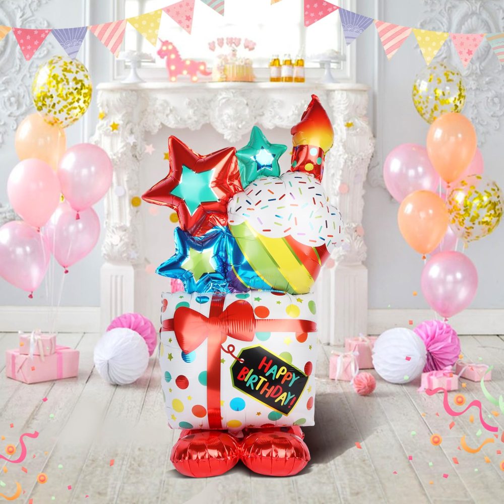 Happy Birthday Balloon Large Birthday Cake Balloon, Freestanding Birthday Balloon Standing Birthday Cake Balloons, Happy Birthday Foil Balloons for Helium Party Balloons for Birthday Decoration - Image 4