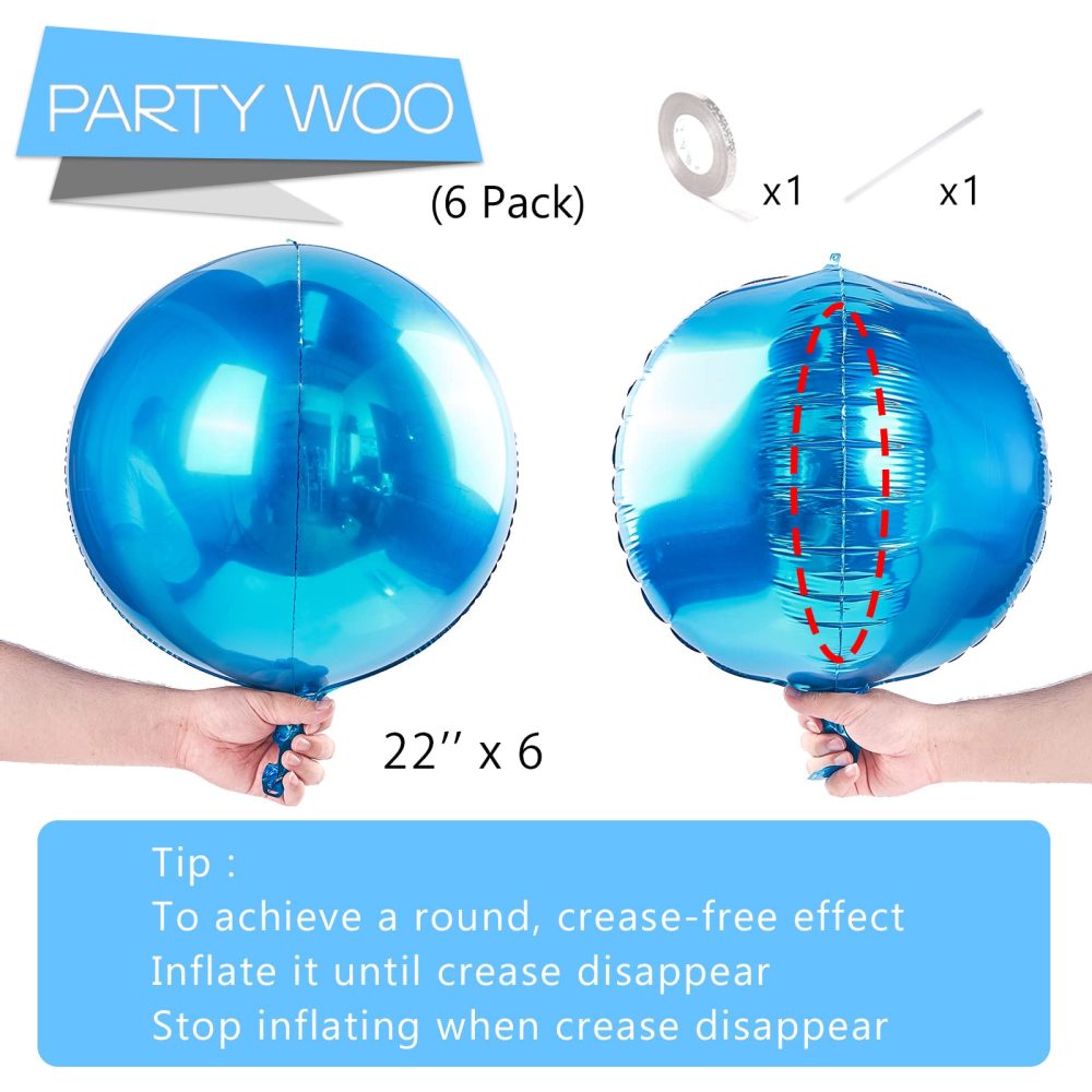 PartyWoo Blue Balloons, 6 pcs Light Blue Foil Balloons, 22 inch Giant 4D Foil Balloons and Ribbon, Large Mylar Balloons, Blue Balloons Decor, Round - Image 12