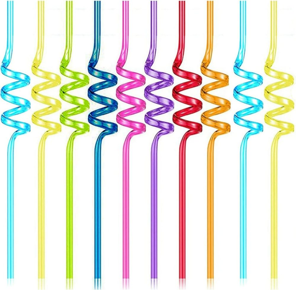 Addein 10 Pieces Curly Straws, Silly Straws, Plastic Straws Reusable, Novelty Curly Party Straws for Kids Birthday, Party Straws for Home Bar Beverage Shop Weddings Birthdays Family Reunion