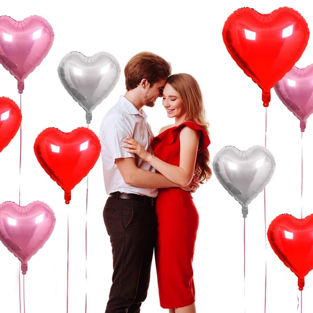 20PCS 46CM Heart Balloons Heart Foil Balloons Mylar Heart Balloons Metallic Aluminum Balloons Romantic Party Decor Balloons for Valentines Day Birthday Wedding Bridal Decor (red pink silver) - Image 3