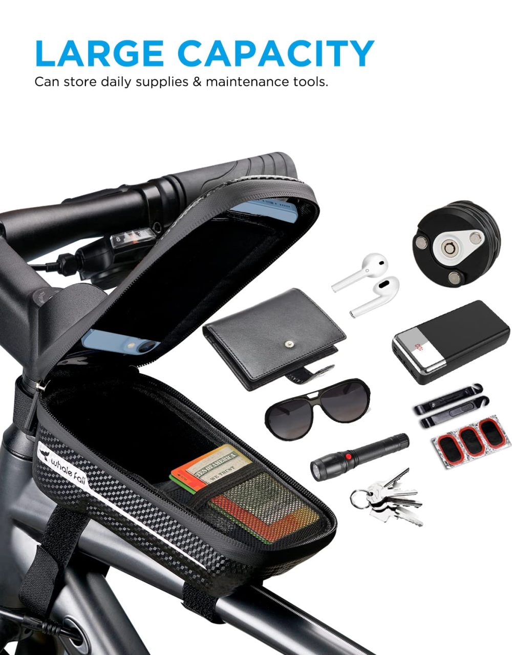 whale fall Bike Frame Bag Waterproof Bike Bag Bike Phone Holder Bike Phone Mount Hard Eva Pressure-Resistant Bike Accessories with TPU Touch-Screen Sun-Visor Rain Cover for Phones under 6.9'' - Image 6