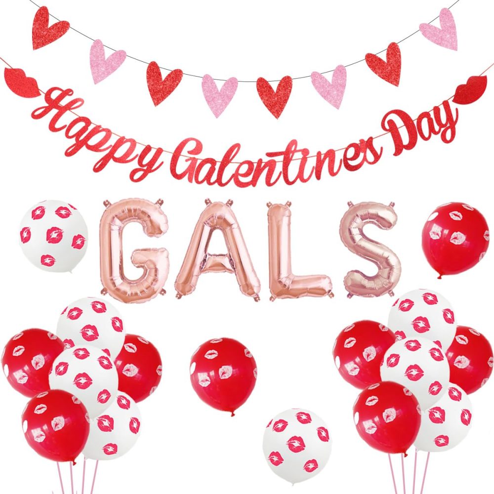 Fangleland Galentines Day Party Decorations Be My Galentine Theme Ladies Celebration Decor Happy Galentine’s Day Banner Red Lips Balloon Heart Garland