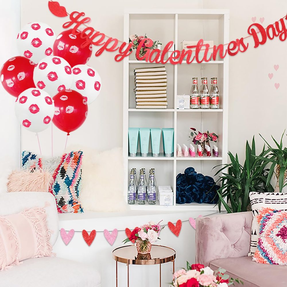 Fangleland Galentines Day Party Decorations Be My Galentine Theme Ladies Celebration Decor Happy Galentine’s Day Banner Red Lips Balloon Heart Garland - Image 6