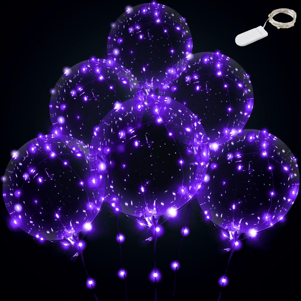 Light up Led Balloons, Clear Bobo Transparent Balloons for Party, Birthday, Anniversary, Wedding (with battery, Purple)