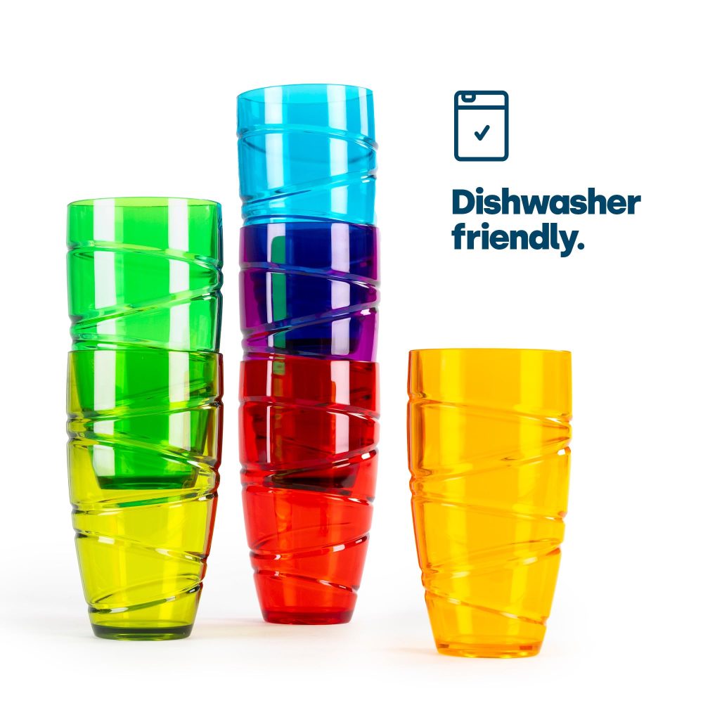 LIVIVO Set of 6 Hi Ball Plastic Acrylic Drink Tumblers with Swirl Design - Stackable Glasses Great for Picnics, BBQ’s, Poolside, Camping, Children’s Parties or Just Everyday Use (Set of 6, Colour) - Image 3