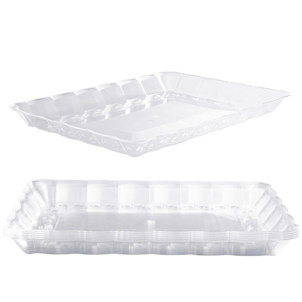 MATANA 6 Large Rectangular Serving Platters, 32x24cm - Clear Plastic Trays for Food Serving, Catering, Parties, Weddings, Birthdays - Sturdy & Reusable Snack, Sandwich, & Buffet Trays