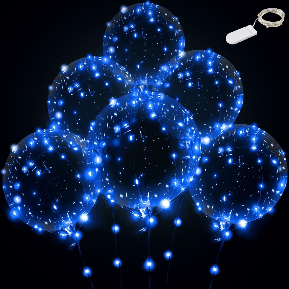 Light up Led Balloons, Clear Bobo Transparent Balloons for Party, Birthday, Anniversary, Wedding (with battery, Blue)