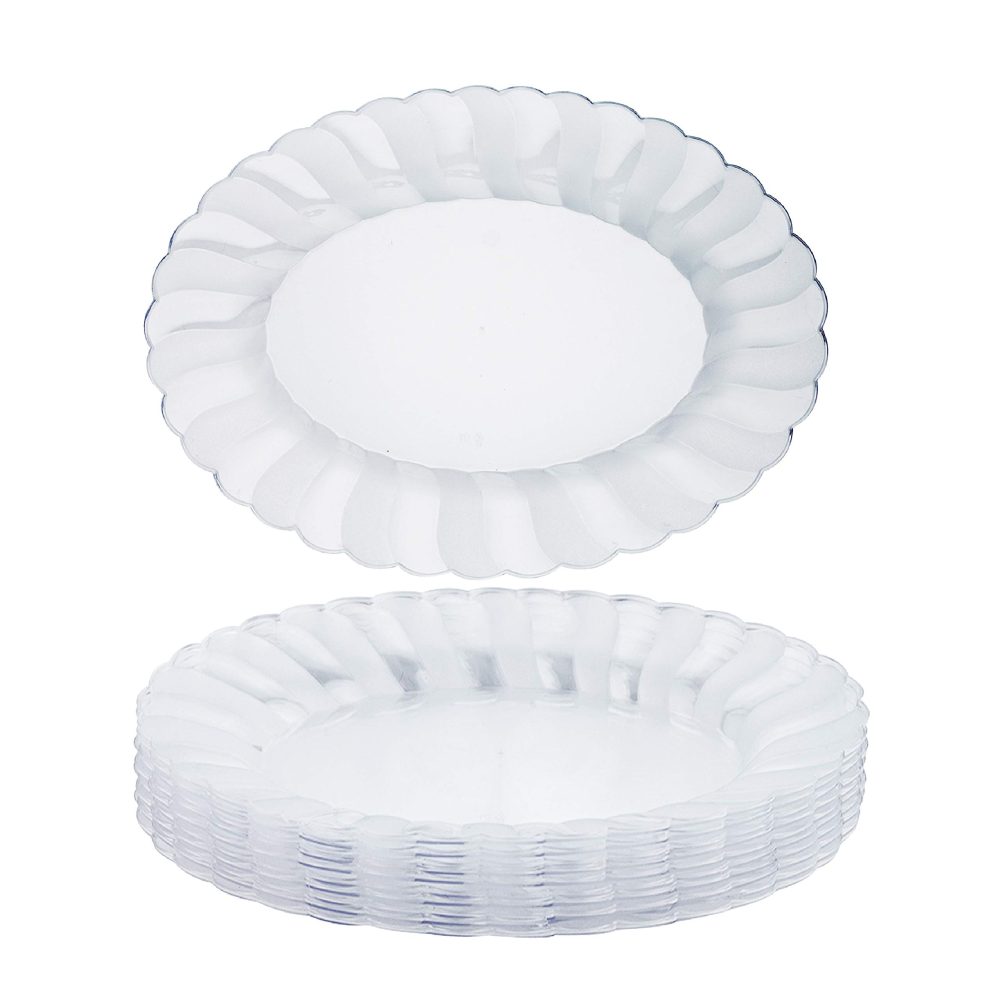 MATANA 10 Oval Serving Platters, 30x23cm - Clear Plastic Trays for Food Serving, Catering, Parties, Weddings, Birthdays - Sturdy & Reusable Snack, Sandwich, & Buffet Trays