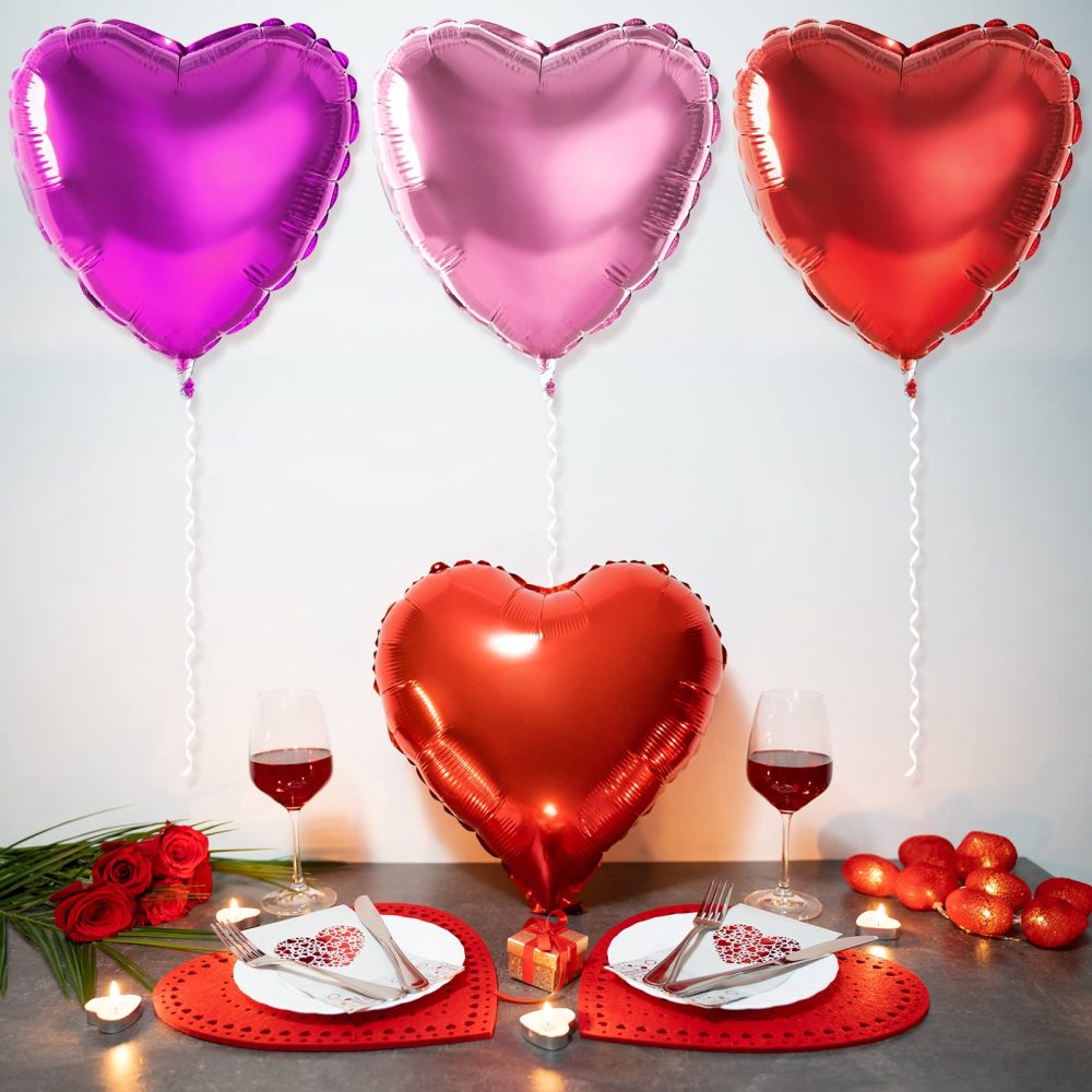 ASTARON 30 Pcs Red Pink Heart Balloons for Valentines Day Decor Accessories, 18 In Large Heart Balloons Foil Rose Red Heart Balloons for Romantic Night Wedding Bridal Shower Decorations - Image 2