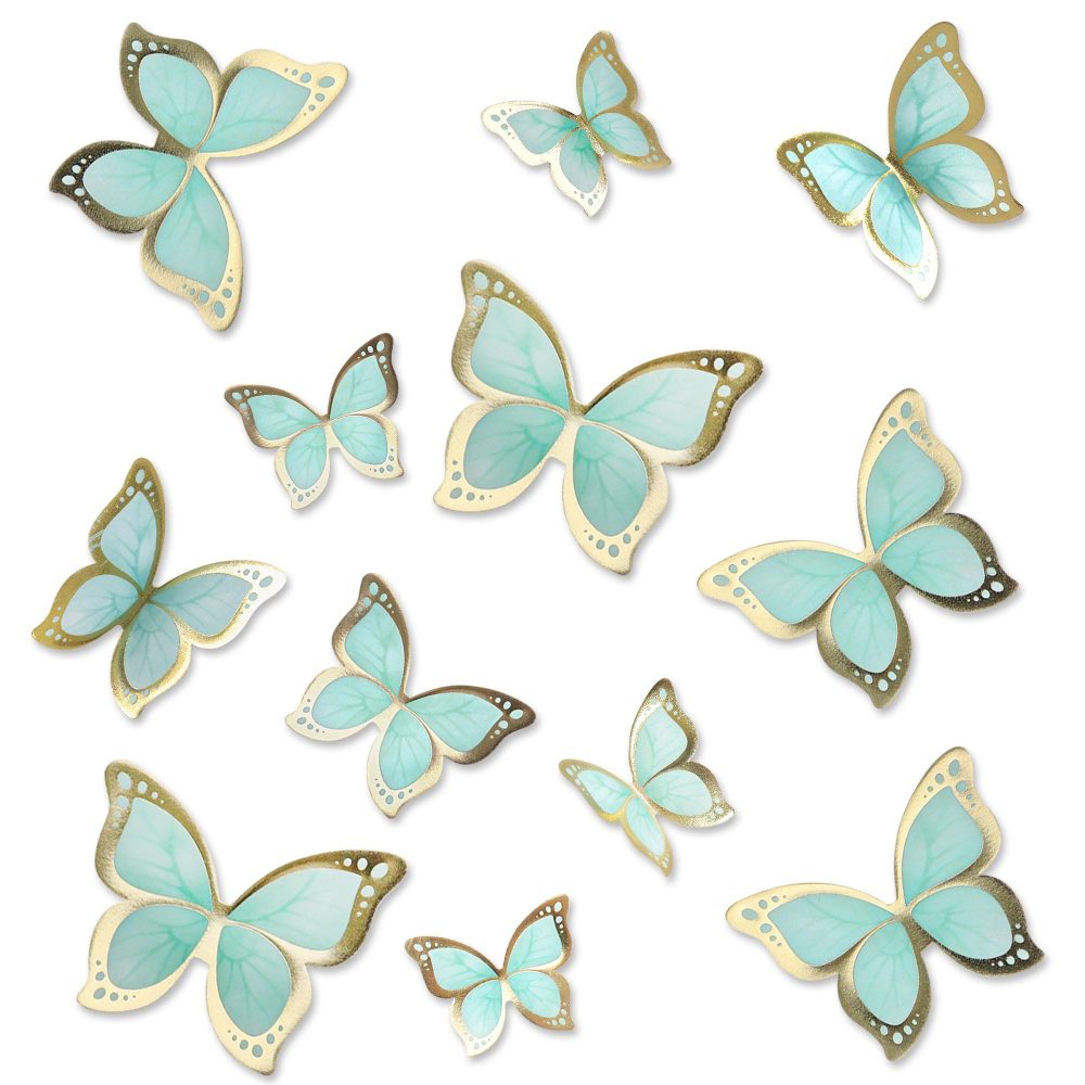 Blumomon 30Pcs 3D Butterfly Cake Topper Decorations Green Gold Edge Mixed Size Butterfly Cupcake Toppers Picks Wedding Baby Shower Party Wedding Anniversary Birthday Party Cupcake Decoration - Image 2