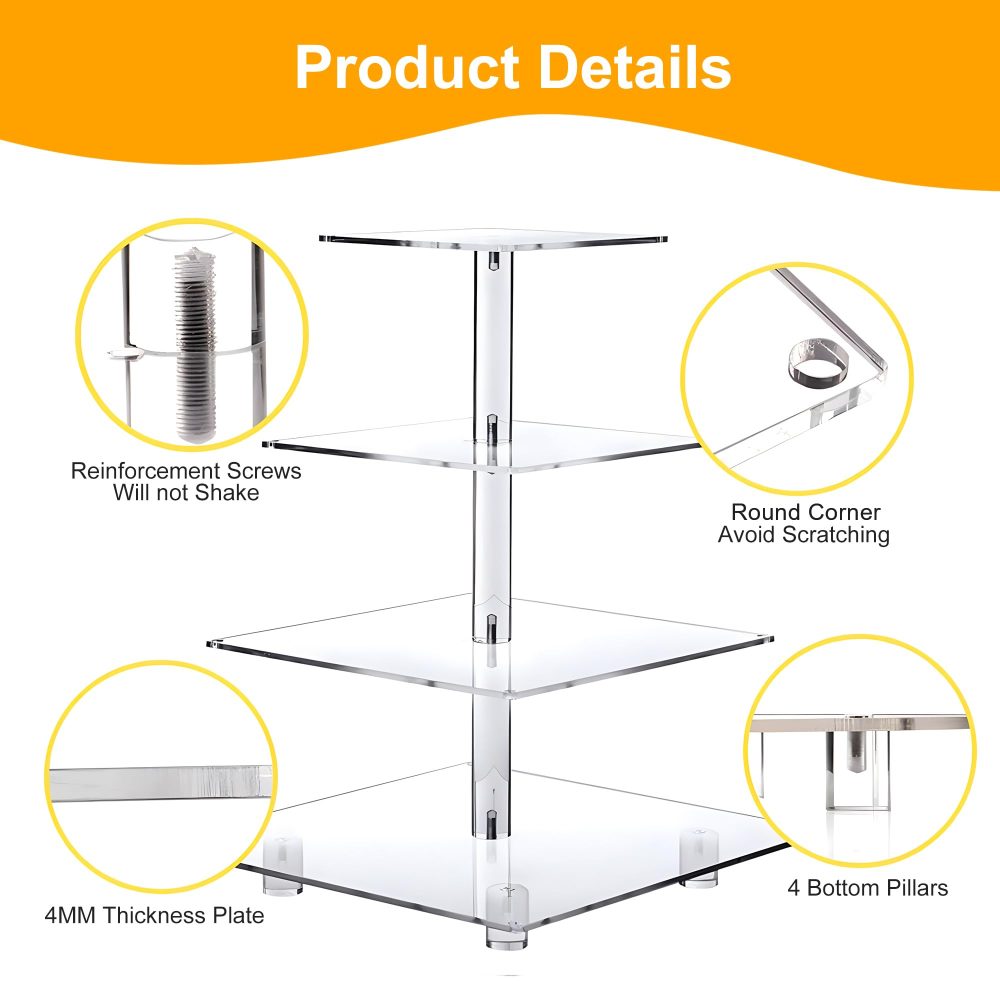 4 Tier Cupcake Stand Acrylic Tower Display with LED Light Premium Holder Dessert Tree Tower for Birthday Cady Bar Décor Weddings, Parties Events (Yellow Light) - Image 3