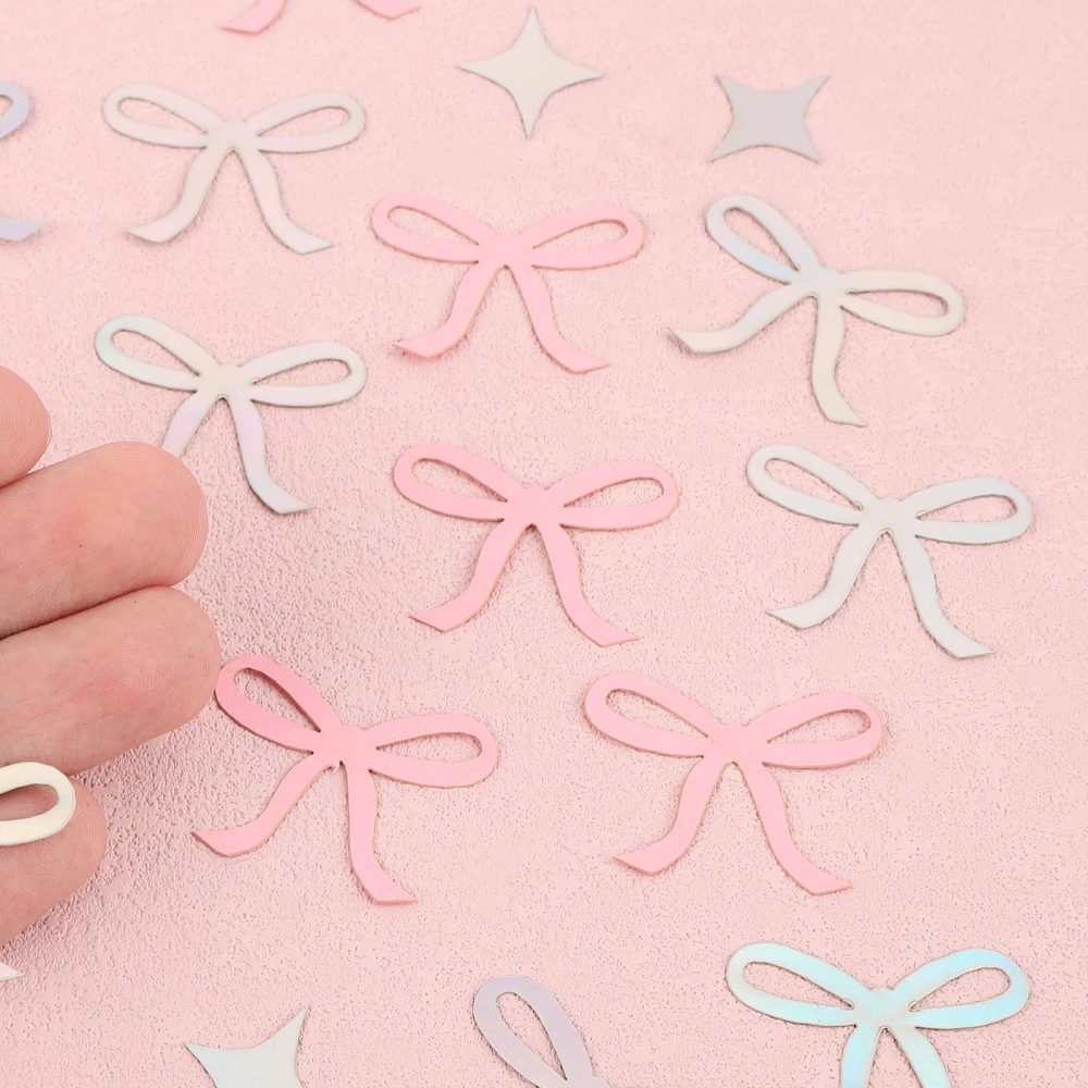 200pcs Bow Confetti, Glitter Star Confetti Pink Iridescent Bow Table Confetti for Tying The Knot Party Decor for Bachelorette Birthday Party Wedding Engagement Party Supplies - Image 6