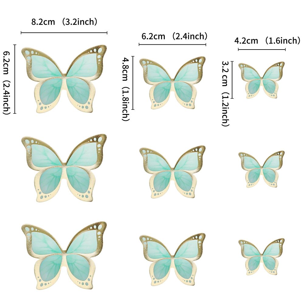 Blumomon 30Pcs 3D Butterfly Cake Topper Decorations Green Gold Edge Mixed Size Butterfly Cupcake Toppers Picks Wedding Baby Shower Party Wedding Anniversary Birthday Party Cupcake Decoration - Image 7