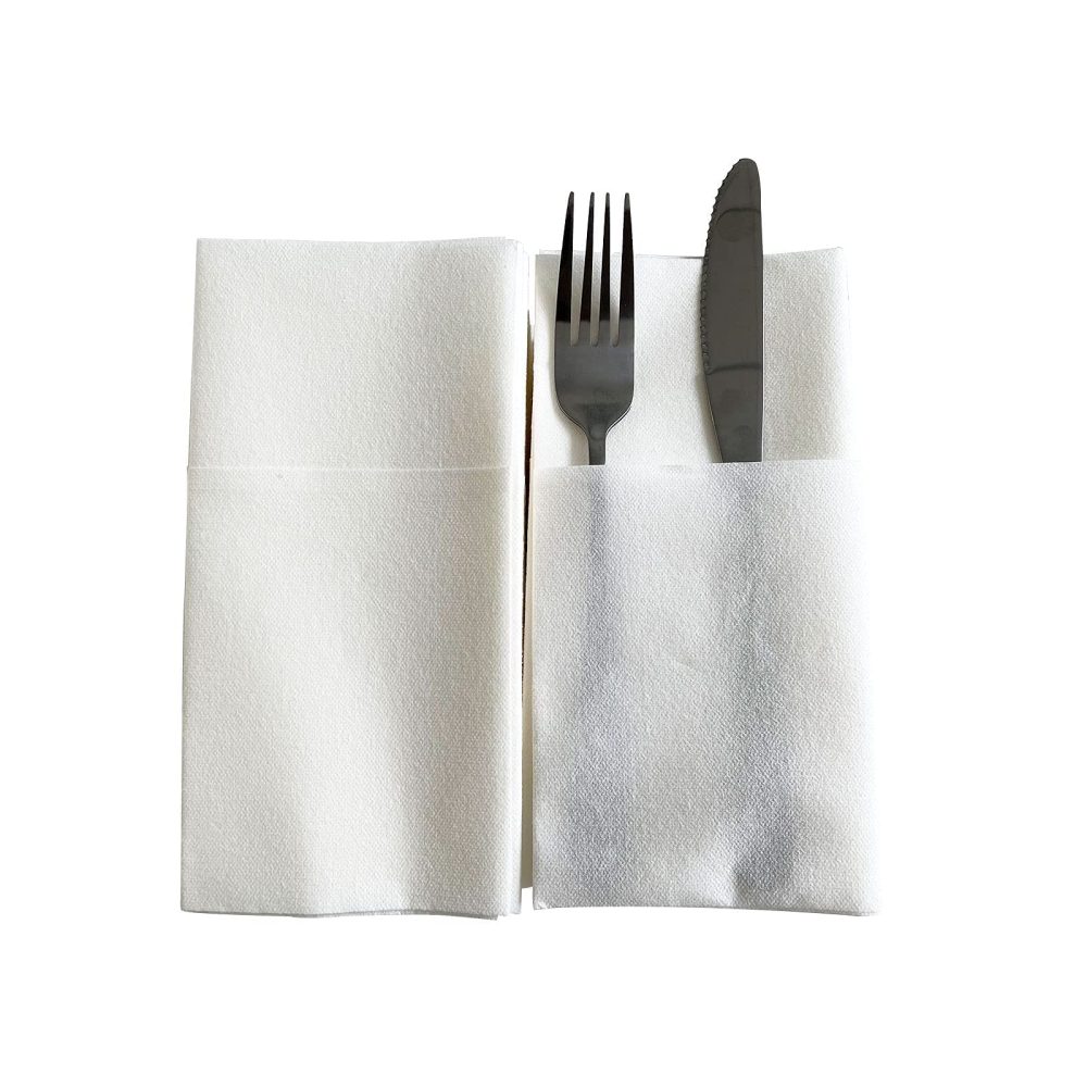 JEBBLAS Disposable Cloth Like Napkins Built-in Flatware Pocket,Wedding Party Linen Feel White Napkin, Prefolded for Silverware,100 Count - Image 3