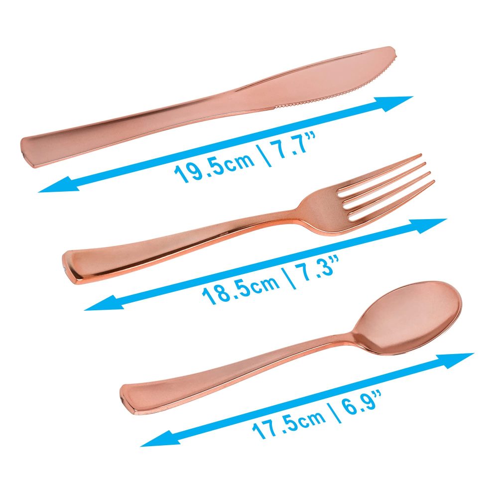 STACKABLES ~ 10 Pack Cutlery Sets ~ Elegant Plastic Silverware Set with Spoon Fork Knife Wrapped in White Napkin Reusable Flatware (Rose Gold) - Image 7