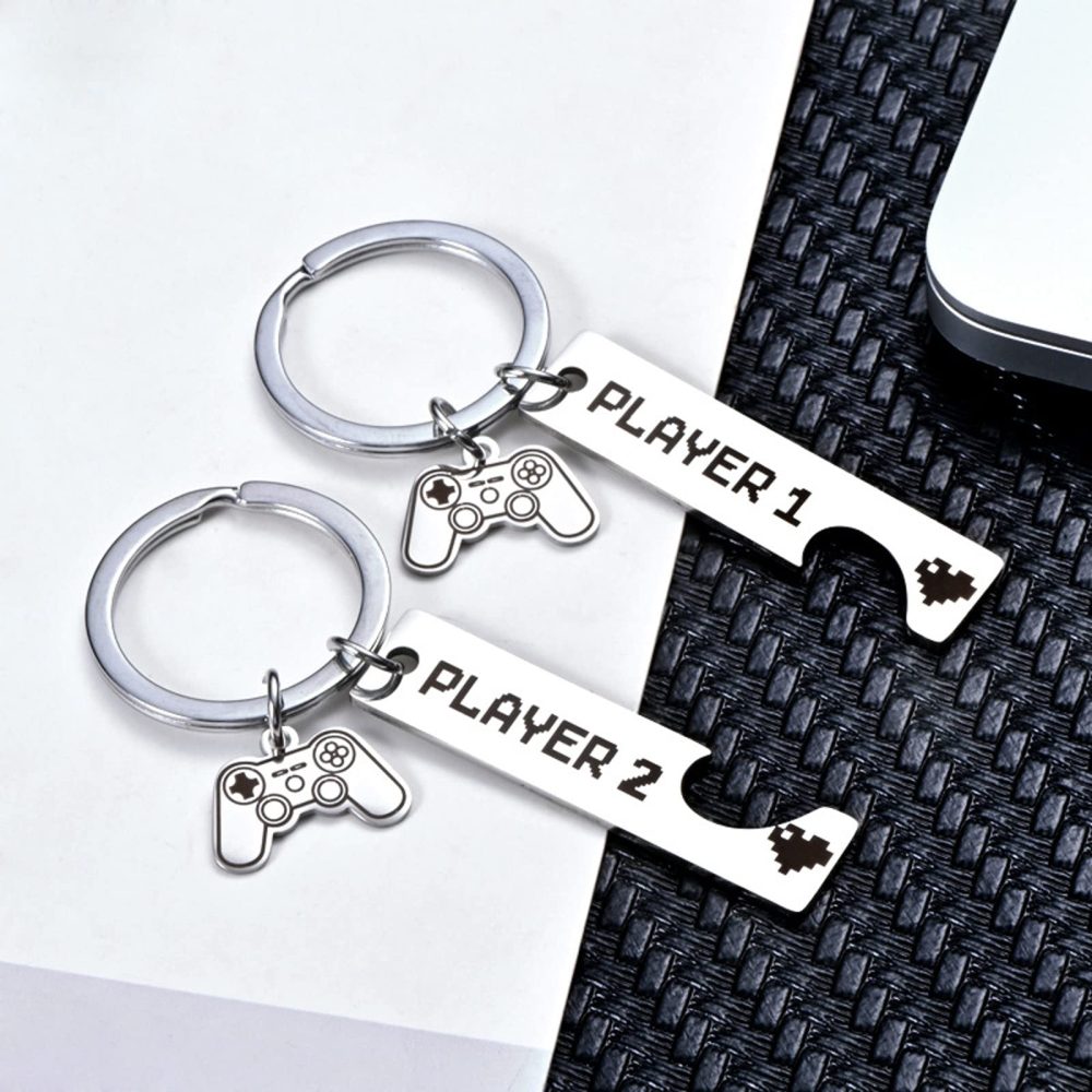 JEKUGOT 2 pieces Couples KeyRings Gifts Gifts for Boyfriend Gift Girlfriend Gift Gamer Couple Gift Romantic Anniversary Valentine's Day Gift Keychain with Silver Heart - Image 5