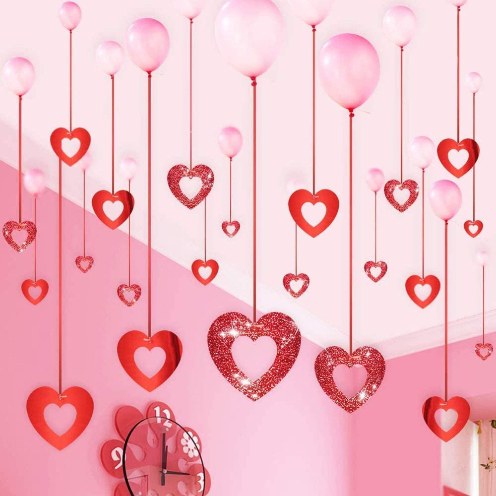 40pcs Red Heart Hanging Decorations Probuk Heart Hanging Streamer Banners, Hanging Red Heart Swirls for Valentines Day Party Decorations, Engagement, Wedding, Anniversary, Birthday Party Decorations - Image 4