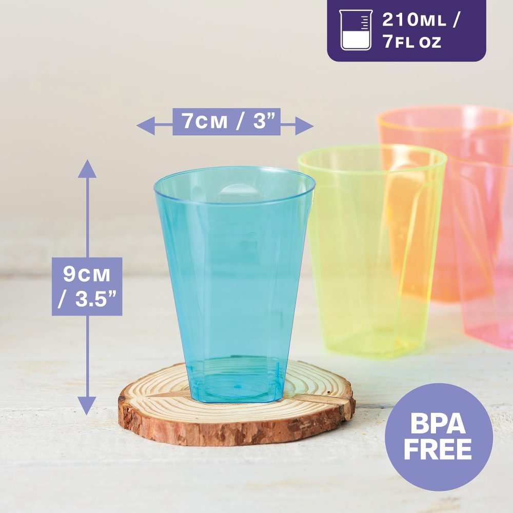 MATANA Pack of 240 Colourful Hard Plastic Party Cups (Neon, 210 ml) - Reusable Plastic Cups, Plastic Cups, Drinking Cups, Cocktail Cups for Birthdays, Children's Parties, Weddings - Image 6