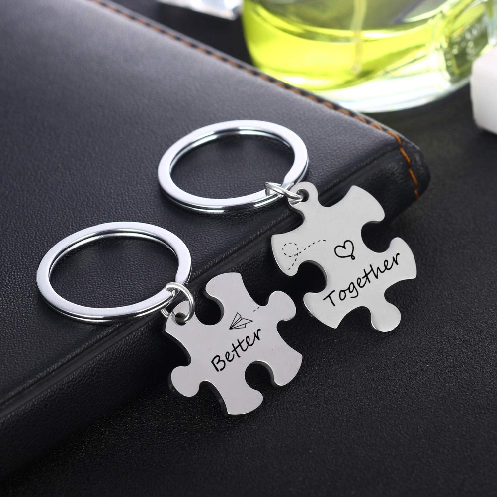 MADHAHEFU Couple Keyrings Boyfriend Girlfriend Gift Husband Keychain Valentine Day Gift Love Puzzle Jewellery (Better Together) - Image 2