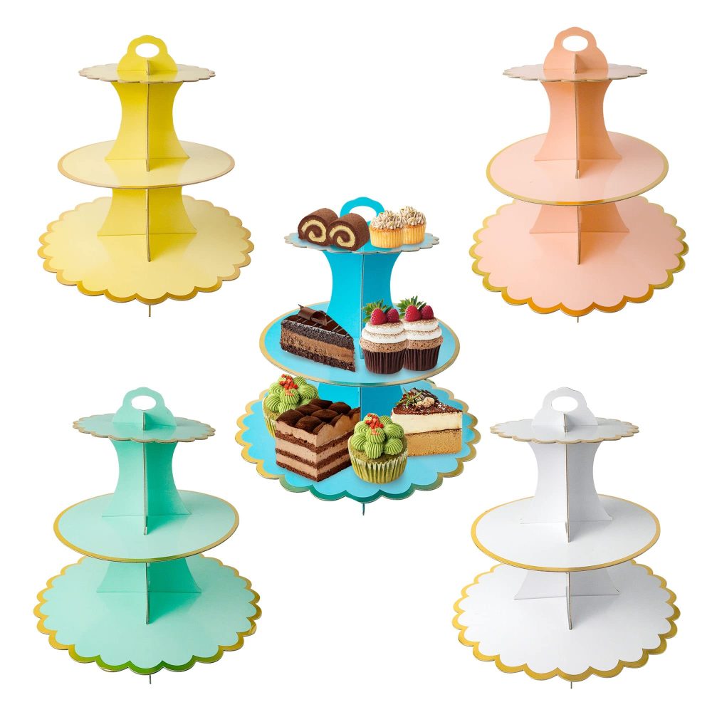 5 Set of Cake Stands for Afternoon Tea, 3-Tier Cake Stand Cardboard Cupcake Stands Round Dessert Tower for Birthday Party, Wedding, Anniversary