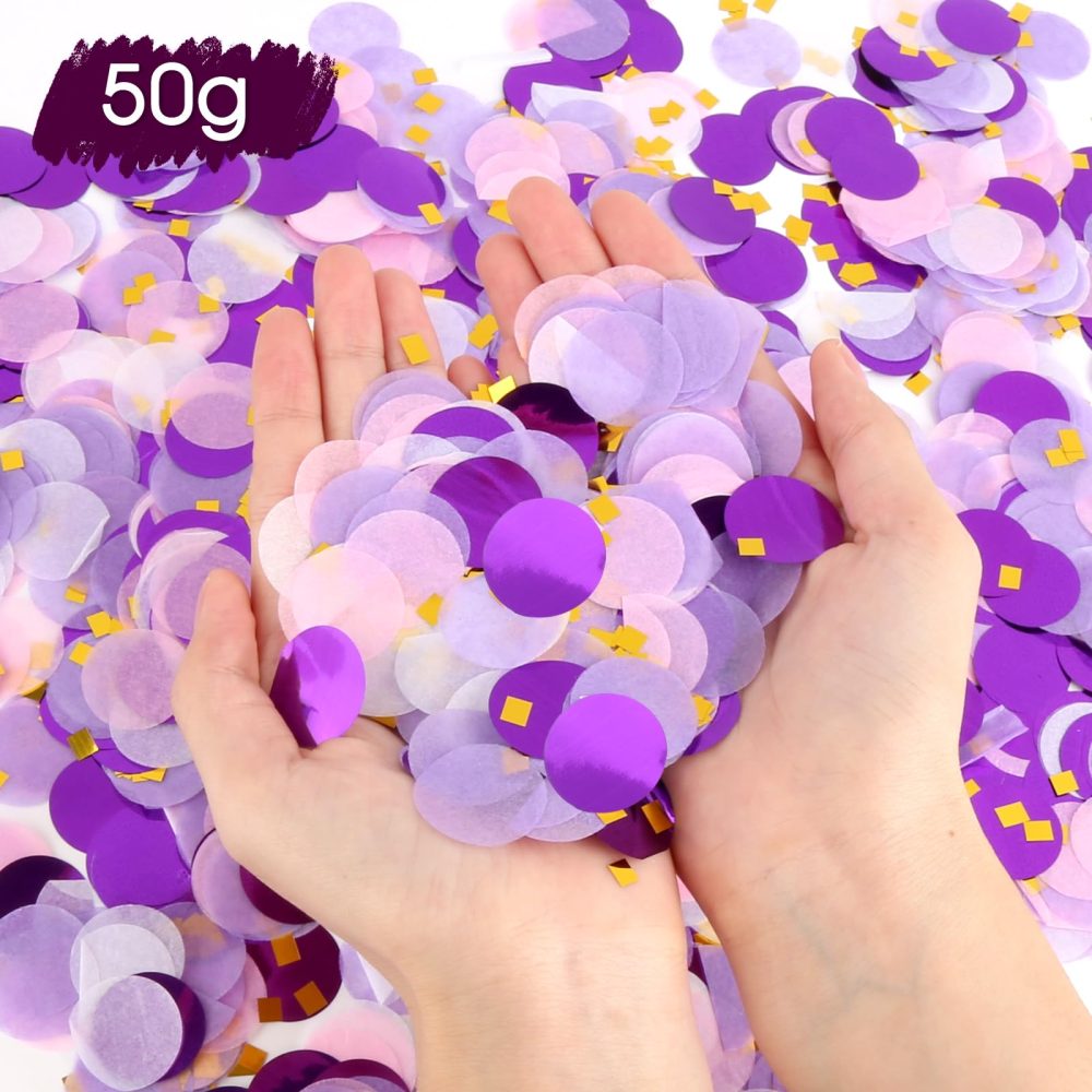 RVLZKCPG 50g Paper Confetti, 2.5cm Round Tissue Confetti, Purple Gold Glitter Table Confetti, Biodegradable Confetti for Birthday Wedding Celebration Party Decoration - Image 6