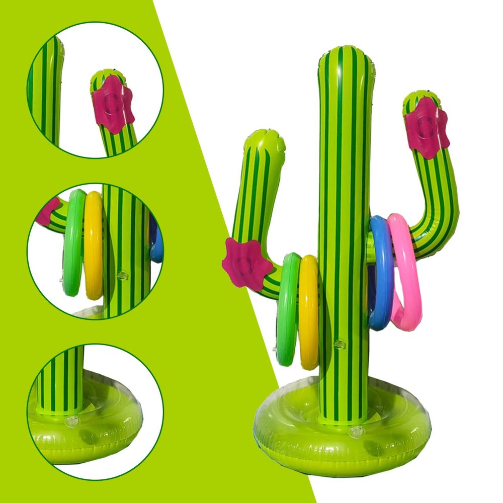 MIVAIUN 7 Pieces Cactus Ring Toss Game Set Inflatable Cactus,inflatable party props,Target throwing toy,Indoor Outdoor Toys Gift for Kids Family,for Hawaii Party Decor Swimming Pool Toy (7 Pcs) - Image 5