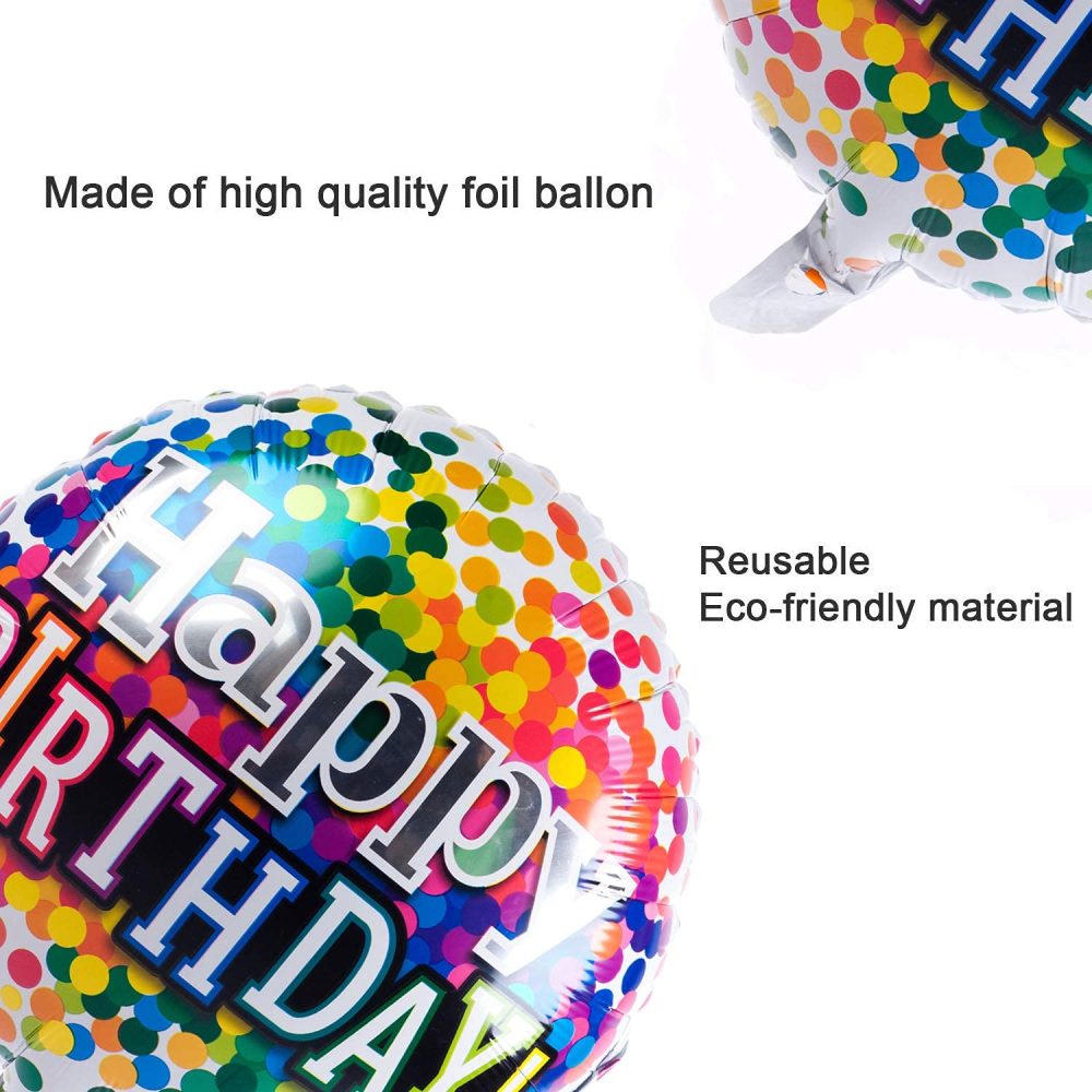 Happy Birthday Foil Balloons Round Mylar Helium Balloon Party Decorations Supplies 18 Inch Pack of 6 - Image 6