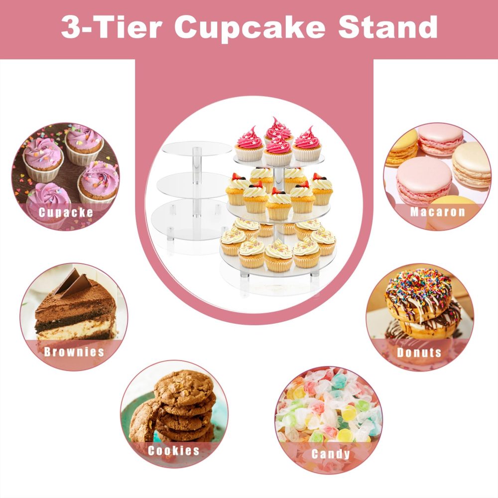 Acrylic Cupcake Stand, 3 Tier Round Clear Cupcake Tower Display Dessert Holder Tree for Birthday Wedding Baby Showers Anniversaries Party Decor, Transparent - Image 5