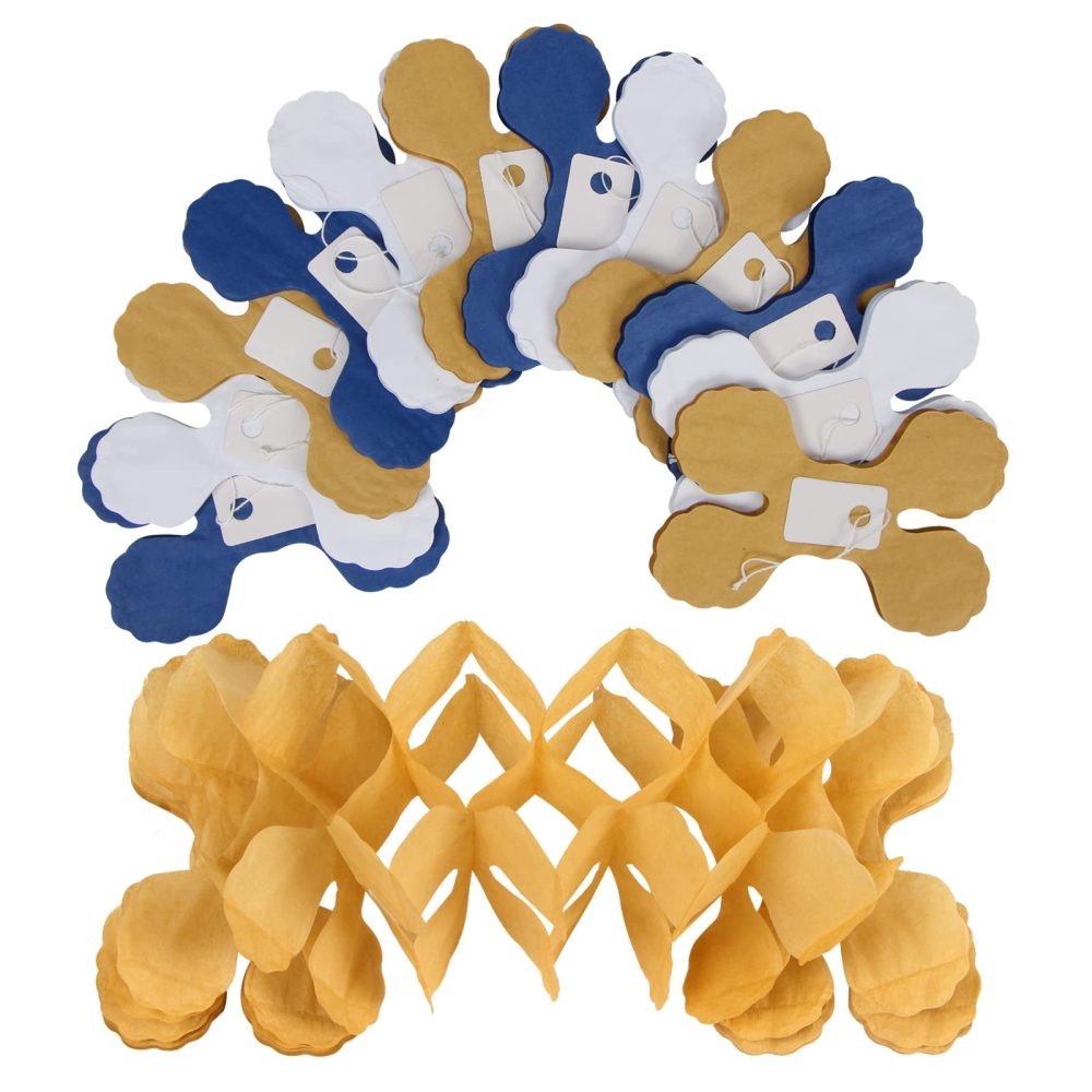 Navy-Blue White-Gold Party-Decorations Streamers Garland - 12pcs Royal Blue Graduation 2024 4-Leaf Paper Clover Streamer Men Boy Birthday Wedding Bridal Shower Flower Banners Fathers day Decor - Image 6