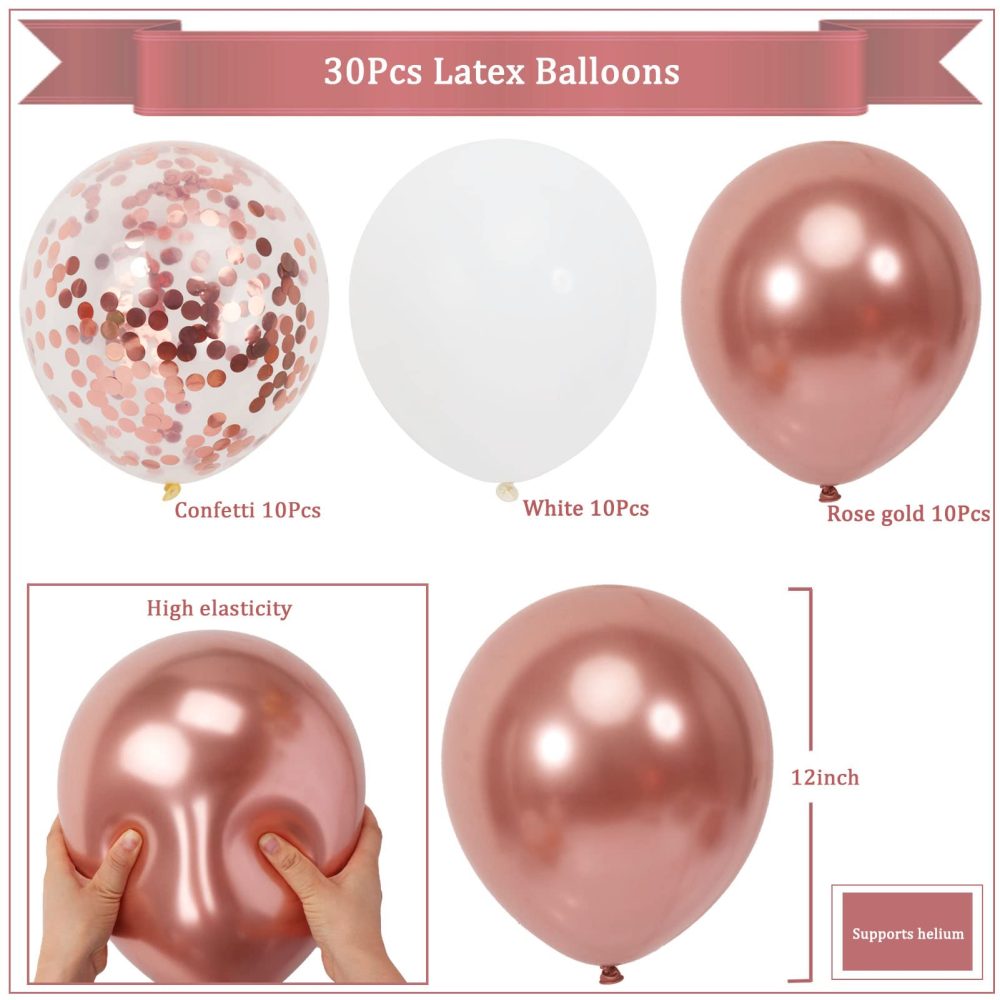 Rose Gold Balloons and Butterfly Stickers Set, 30 PCS 12 Inch Confetti Balloons, White and Rose Gold Balloons with 12 PCS Rose Gold Butterfly Stickers for Wedding, Birthday, Party Decorations - Image 2