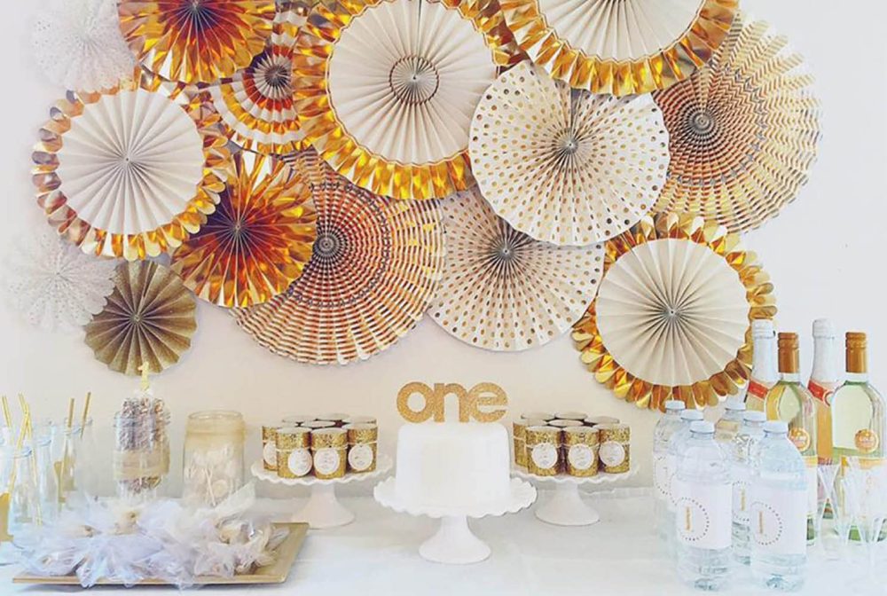 Set of 8 Party Decoration Gold Paper Fans Hanging Paper Flowers Wall Decor Paper Rosettes Decoration for Party Wedding Birthday Festival Christmas Event Carnival - Image 5