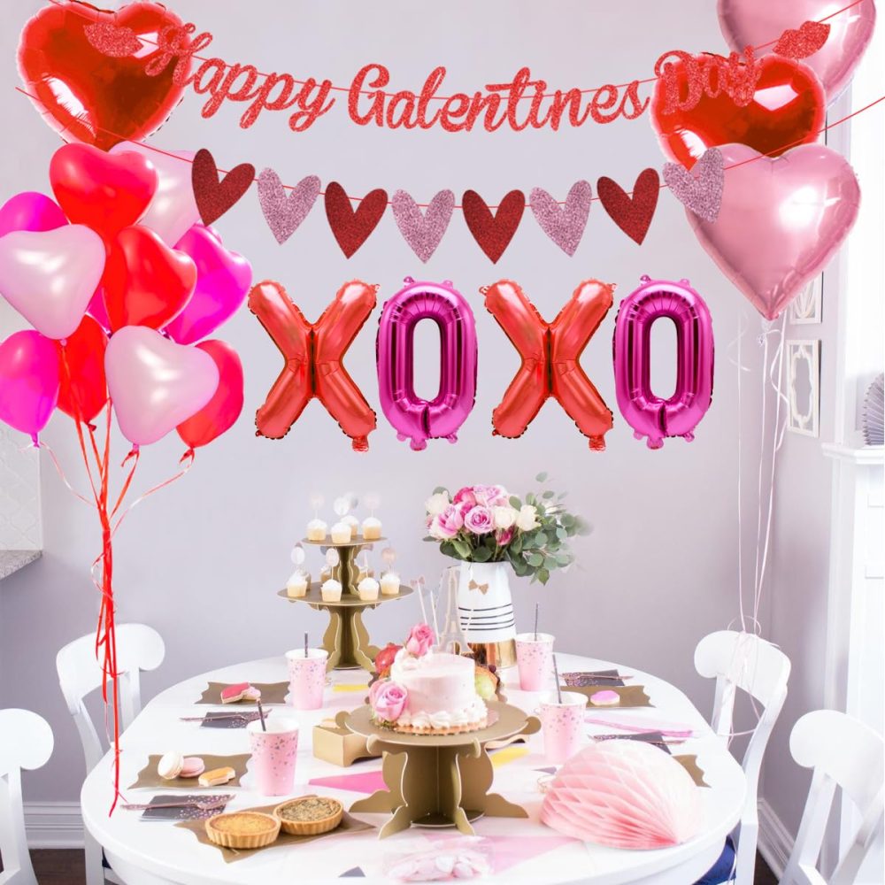 Galentines Day Party Decorations Heart Garland Decorations Happy Galentines Day Banner for Brunch Valentines Day Party Supplies XOXO Red Lip Balloon for Ladies Girls - Image 4