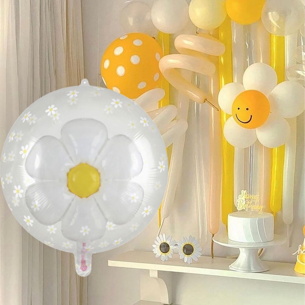 Daisy Balloons - 10pcs Flower Balloons, Daisy Aluminium Balloon Party Decorations, Double Transparent Bubble Daisy Balloon Birthday Decorations, Balloon Decorations Supplies for Birthday Wedding - Image 6