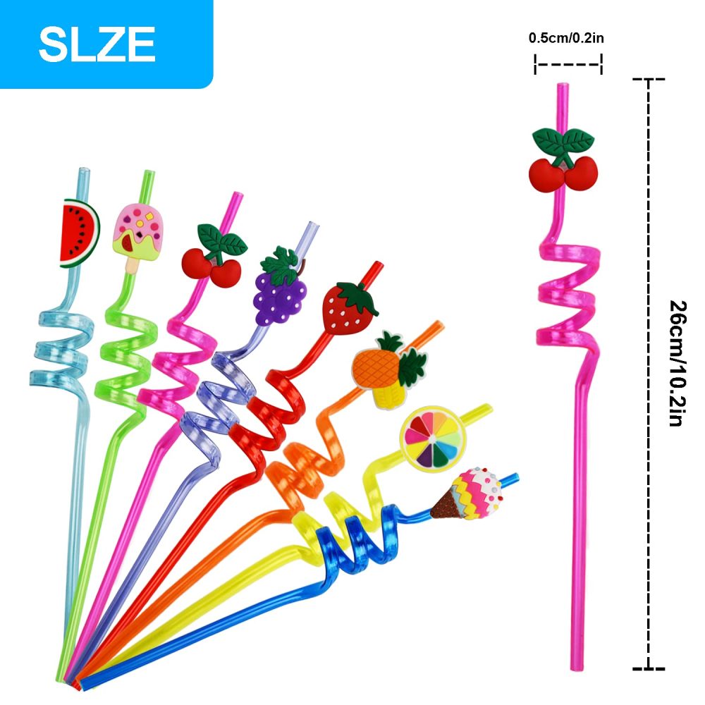 Ynaice 8 Pieces Reusable Drinking Straws Plastic Novelty Straws Colourful Curly Straws Ice Cream Fruit Party Straws for Adults Kids Birthday Party Favors Family Party Decorations Supplies - Image 5