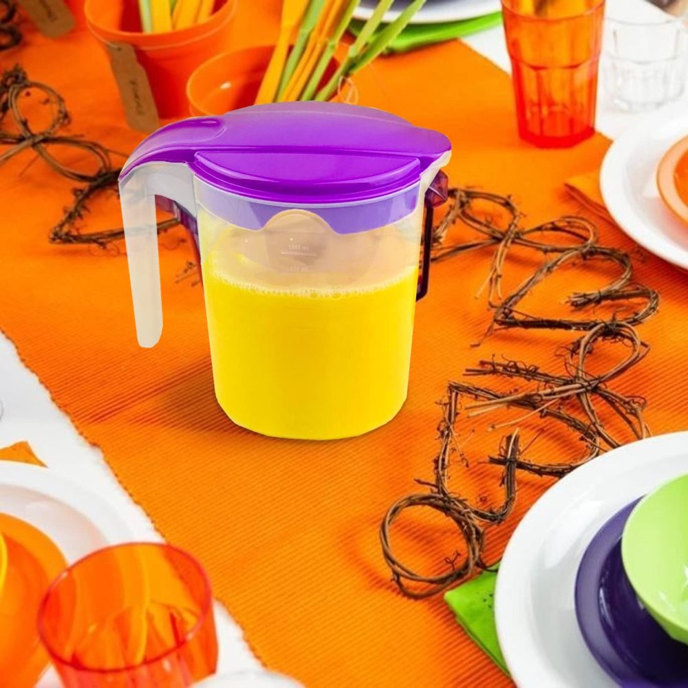 3 x Plastic 1 litre Jugs with Coloured Lid - Squash Water Fruit Juice - Image 6