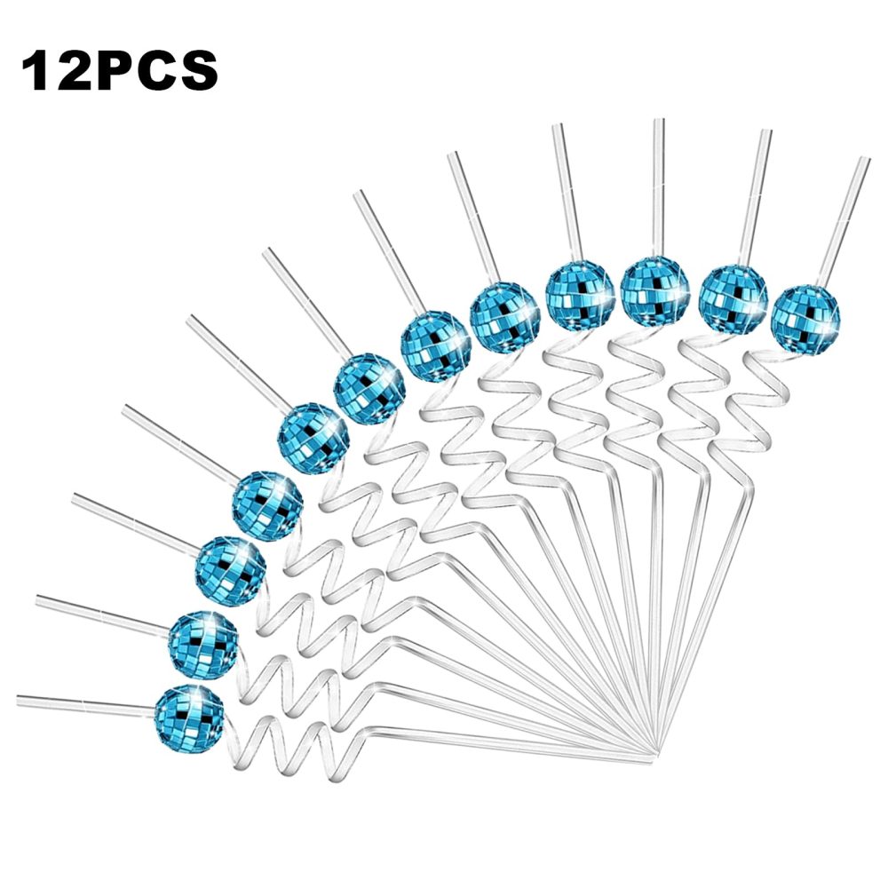 12 Piece Mirror Disco Ball Straws, 1970s Mini Disco Ball Decorative Straws, Reusable Cocktail Straws Glitter Drinking Decor for Party Holiday Wedding Birthday Home Bar Coffee Shop Supplies (Blue) - Image 7