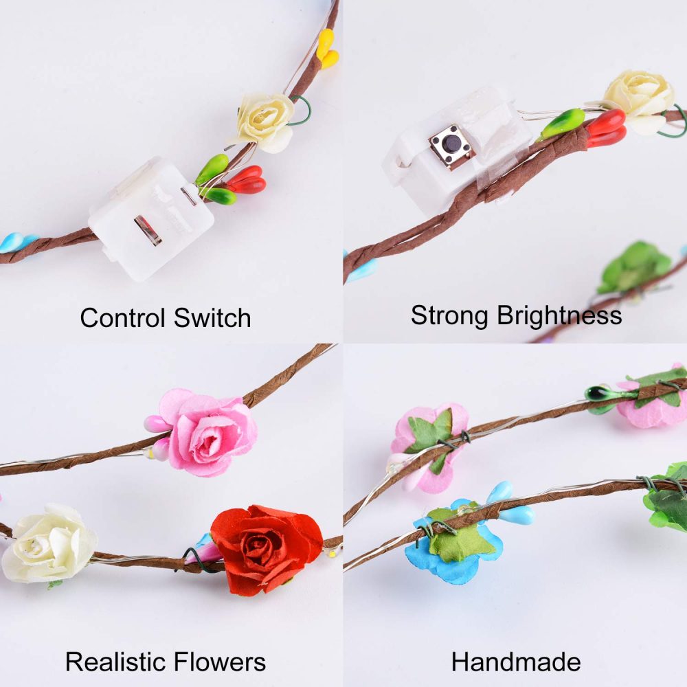 LED Flower Headband,7Pcs Flower Crown Garland Headband Flower Headdress Floral Headband for Women Girls Hair Accessories New Year Birthday Wedding Festival Halloween Christmas Party - Image 2