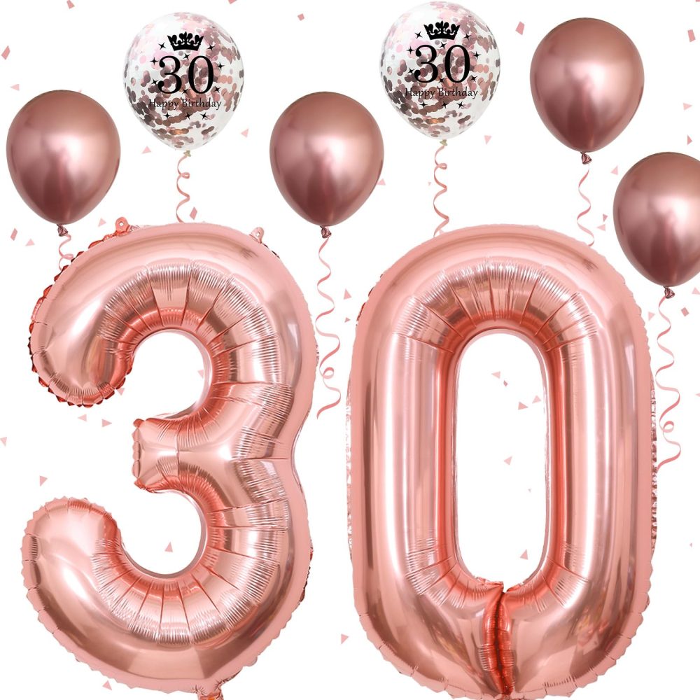 30th Birthday Decorations for Women, 30th Birthday Party Decorations with Giant Foil Number 30 Balloon Birthday Print Confetti Latex Balloon Metallic Rose Gold Balloon for 30th Birthday Balloons Decor