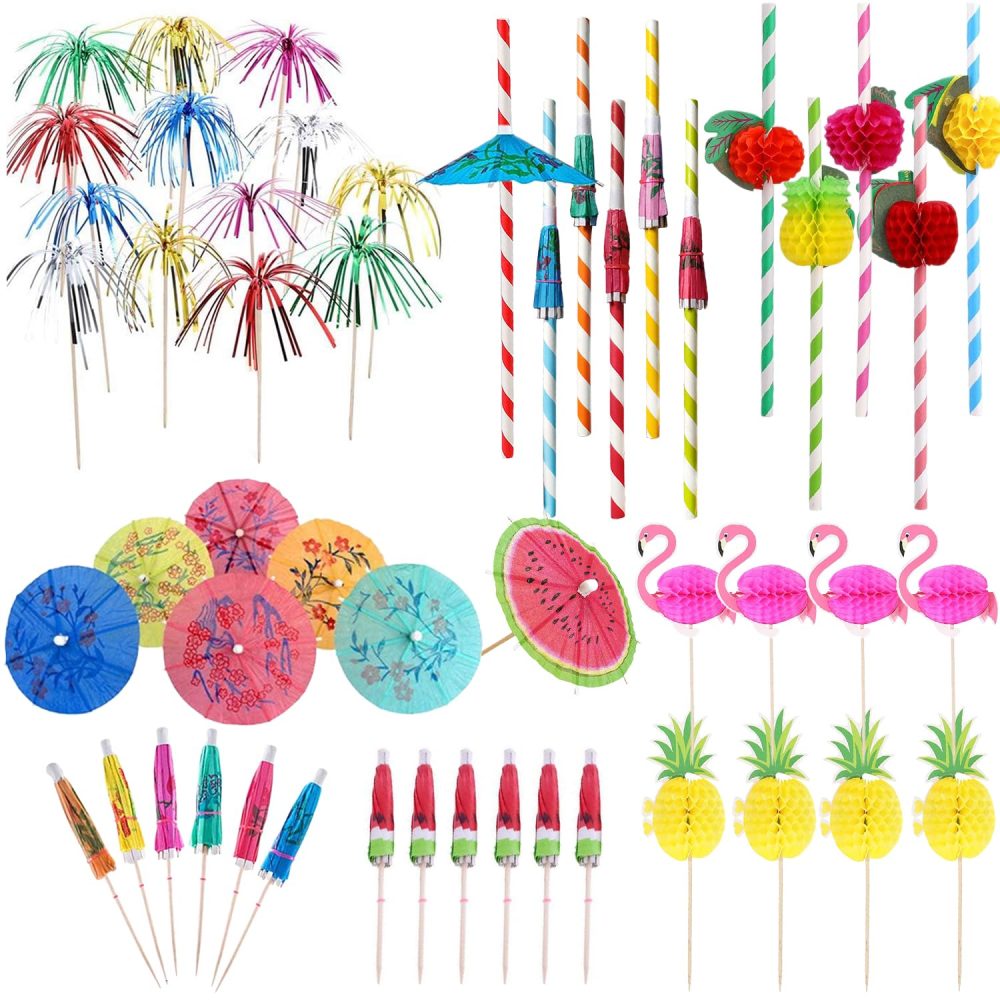 120PCS Cocktail Accessories for Drinks,Cocktail Party Decorations,Cocktail Fruit Label,Swizzle Sticks Paper Umbrella Sticks,Drinks Summer Party Drink Decorations Hawaiian Tropical Party Decoration