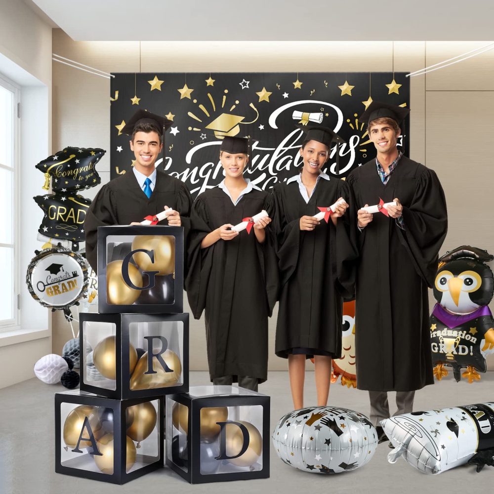 KESOTE Graduations Balloons Box, Class of 2024 Congratulations Grads Party Backdrop Transparent Balloons Boxes for High School College Master PhD. Graduation Party - Image 6