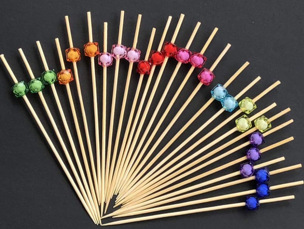 AILEXI Cocktail Sticks 100 Counts Wooden Toothpicks Party Supplies Frill Finger Food Fruits Sandwich Nibbles - Multicolor Acrylic Pearls - Image 3