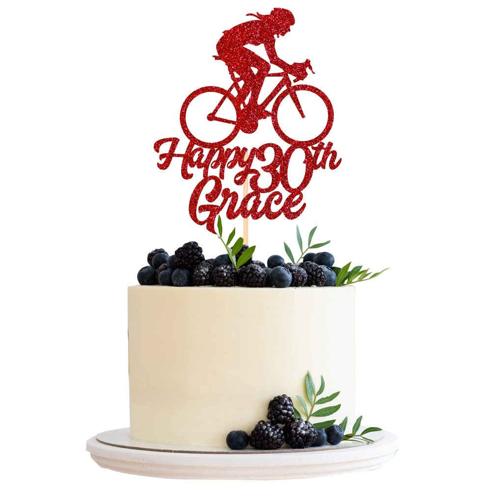 Pomchick, Personalised Cyclist Name and Age Glitter Cake Topper, Approx. 6”, Gold Silver Black +6 Available Colours, Cycling Bicycle Bike Theme Birthday Party Decoration - Image 7