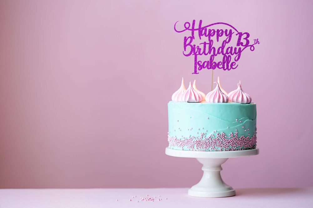 Personalised Happy Birthday Glitter Cake Topper by Cakeshop | Custom Colour Any Name & Any Age Glitter Cake Decoration for 1st 10th 16th 18th 20th 21st 30th 40th 50th 60th 70th 80th (Rose Gold) - Image 3