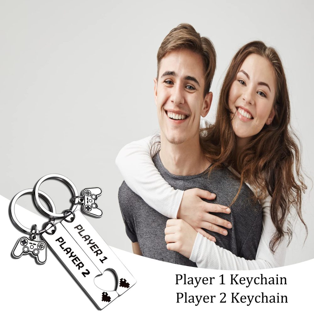 JEKUGOT 2 pieces Couples KeyRings Gifts Gifts for Boyfriend Gift Girlfriend Gift Gamer Couple Gift Romantic Anniversary Valentine's Day Gift Keychain with Silver Heart - Image 6