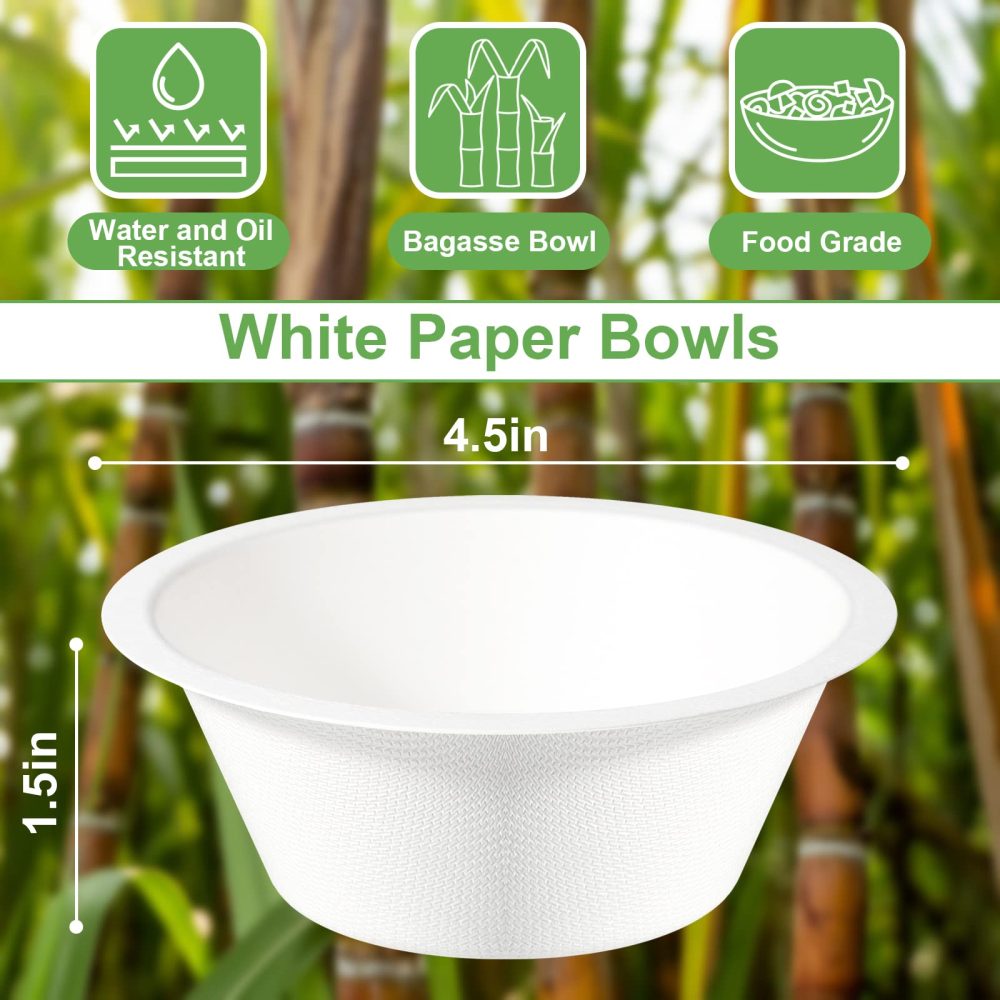 GREENESAGE 100 Pack Paper Bowls Disposable Bowls 9oz - Eco-Friendly, Sugarcane Strong White Bowls 100% Biodegradable and Compostable Soup Bowls for Party BBQ Picnic - Image 6