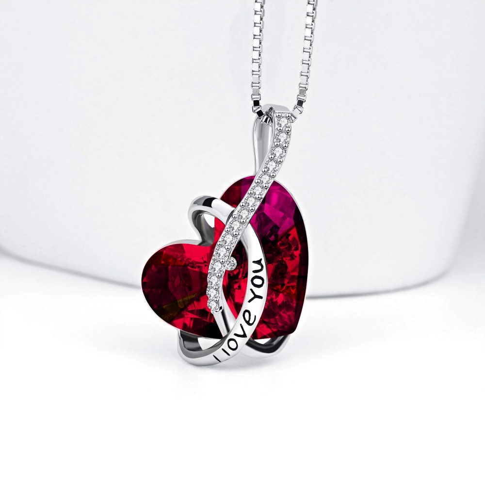 Sterling Silver I Love You Infinity Heart Pendant Necklace with Birthstone Crystals, Wedding Anniversary Birthday Gifts for Her Women Wife Girlfriend Mum (Red) - Image 6