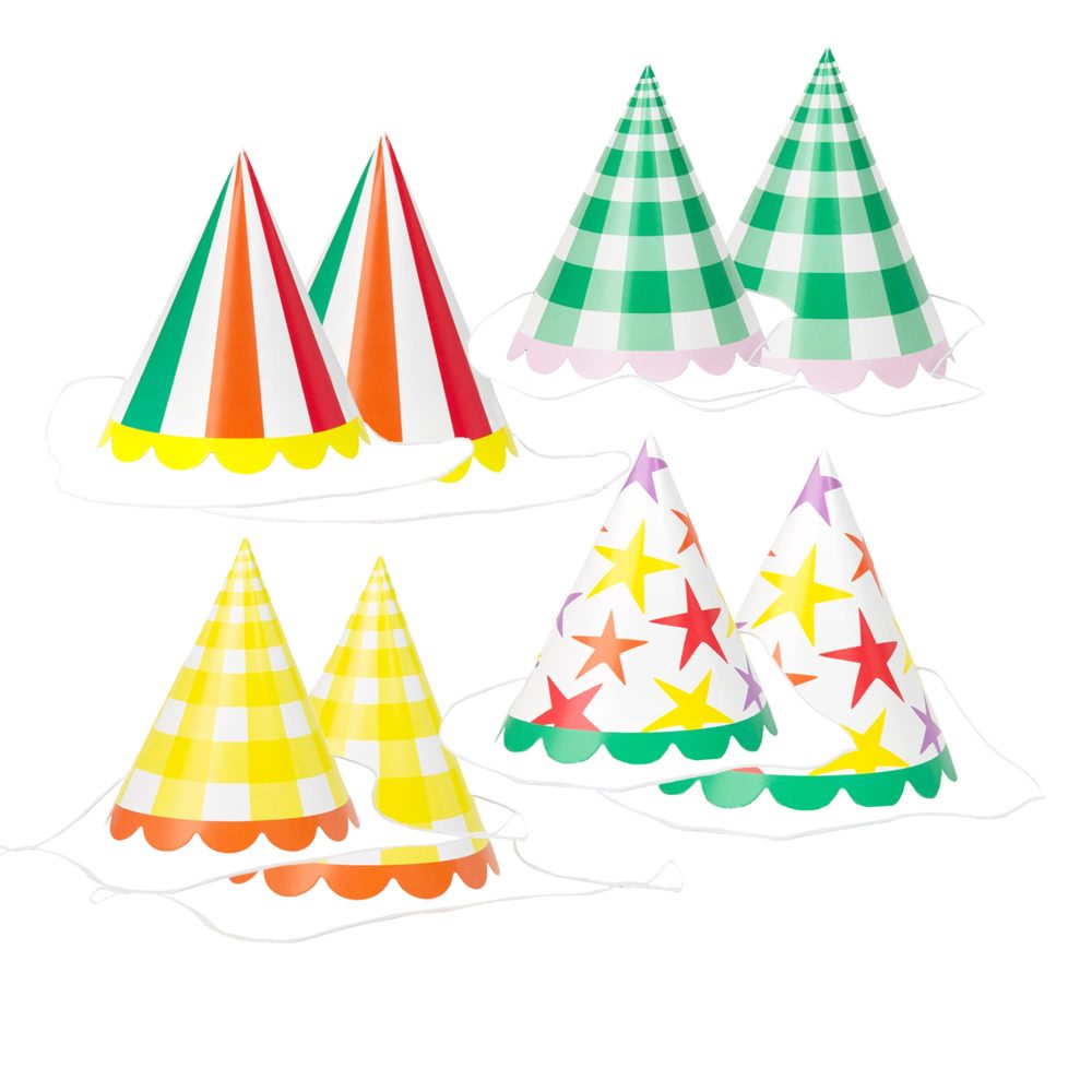 Talking Tables - Multi-coloured Paper Party Hats - Perfect for Birthdays, Parties, Baby Showers - 8 Pack,9cm